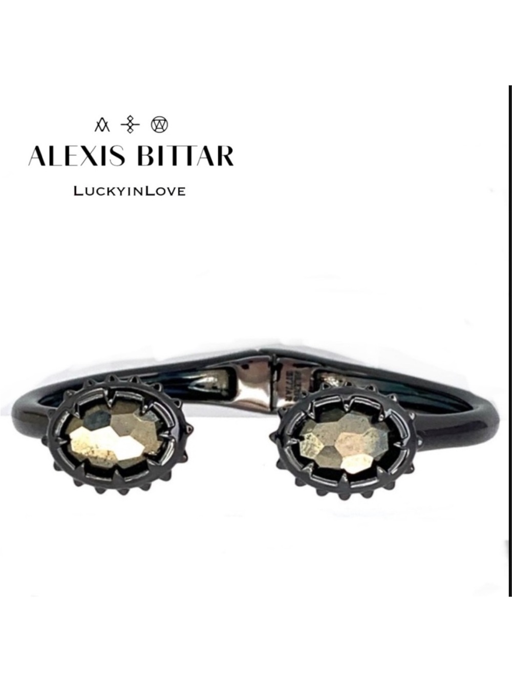 ALEXIS BITTAR• Dark Alchemy Gunmetal Modern Georgian Pyrite Hinged Cuff Bracelet